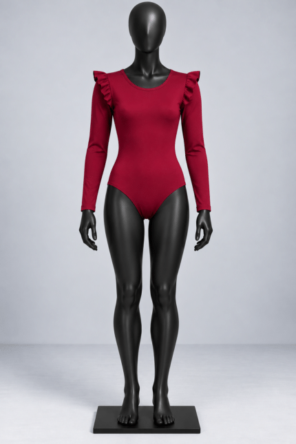 Custom Burgundy Long-Sleeve Ruffle Bodysuit