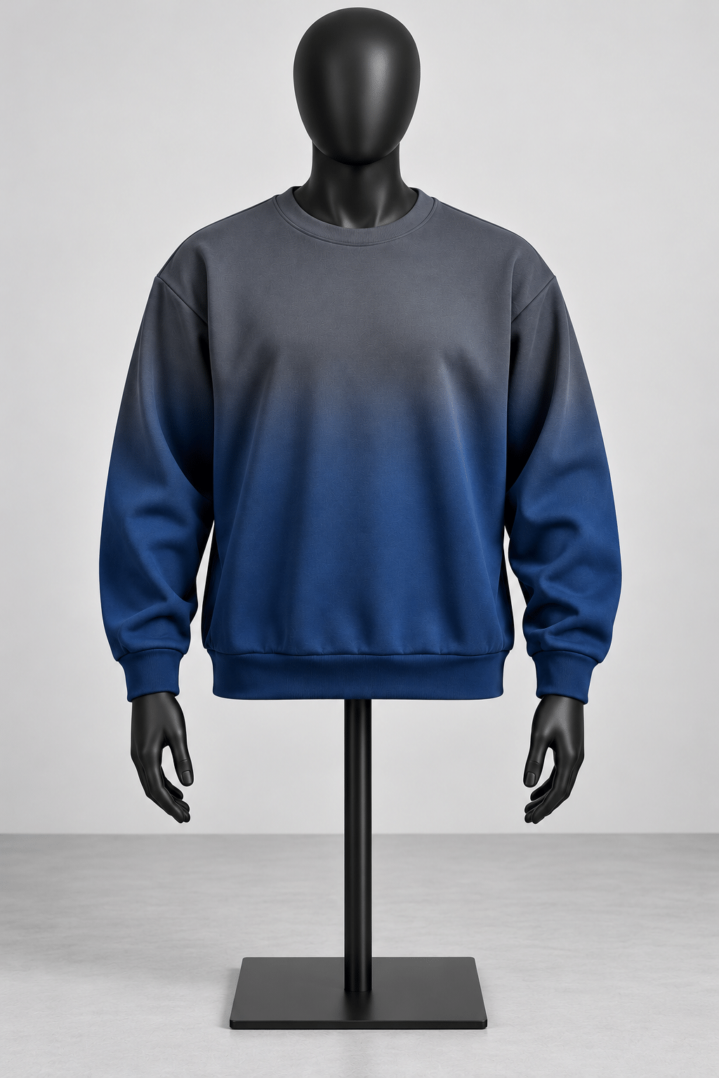 Charcoal to navy ombré sweatshirt mannequin display