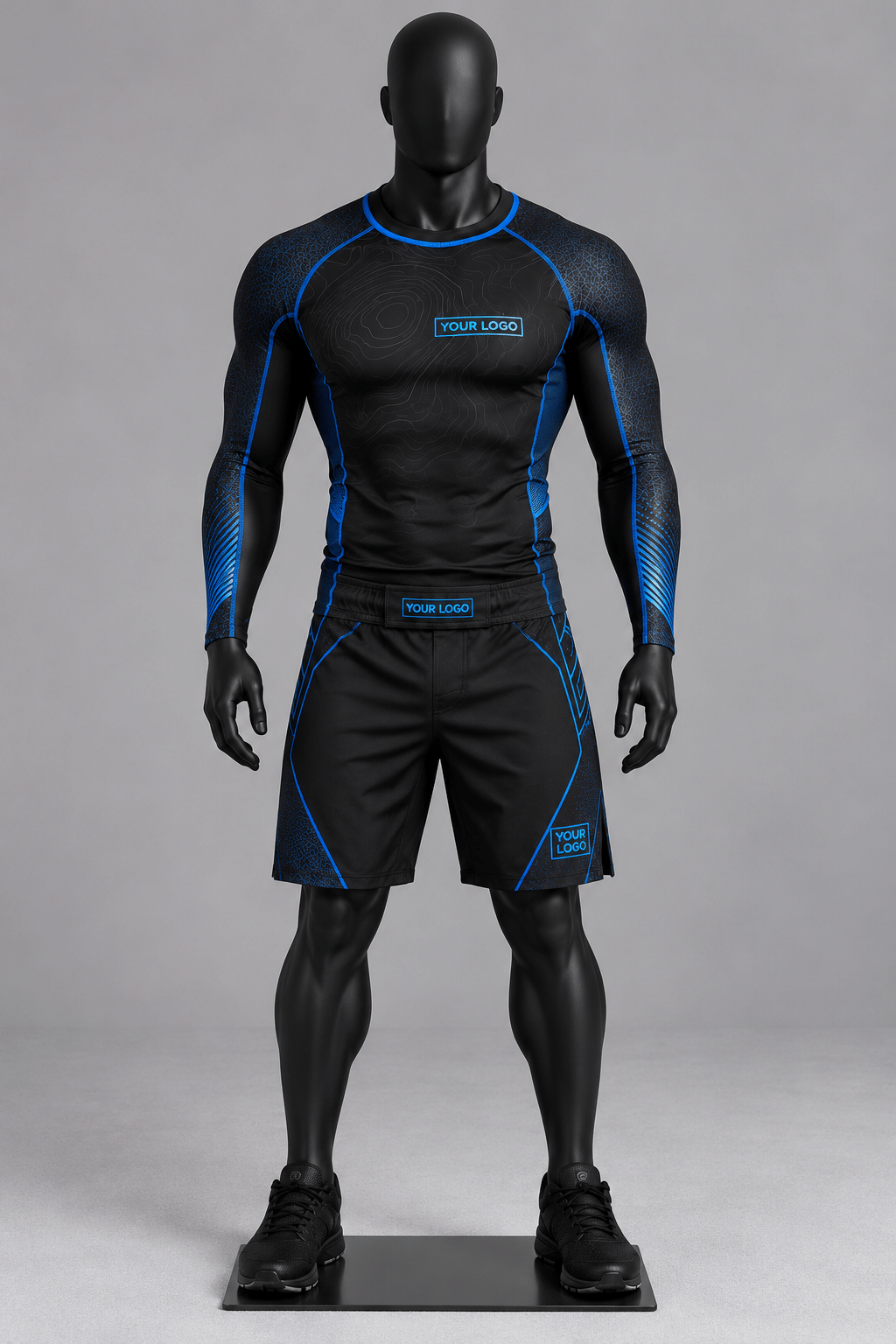 Matte Black Mannequin in Blue Techwear