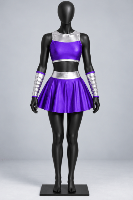 Custom Purple & Silver Cheerleading Uniform Set