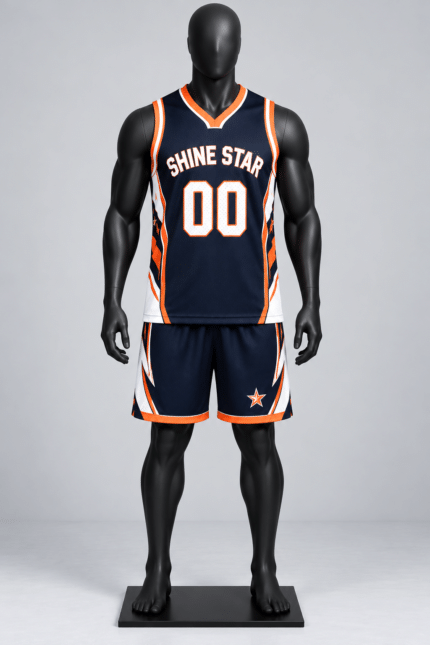 Custom Navy Blue & Orange Basketball Uniform Set